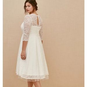 Ivory ls lace midi illusion dress